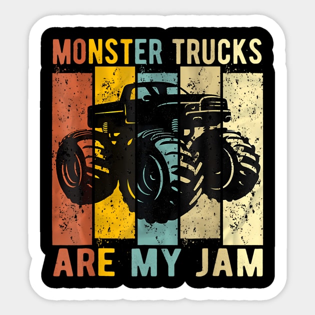 Monster Trucks Are My Jam Vintage Retro Monster Truck Sticker by vulanstore